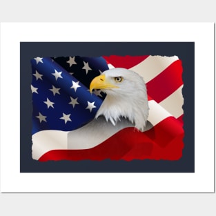 USA Flag with Bald Eagle Posters and Art